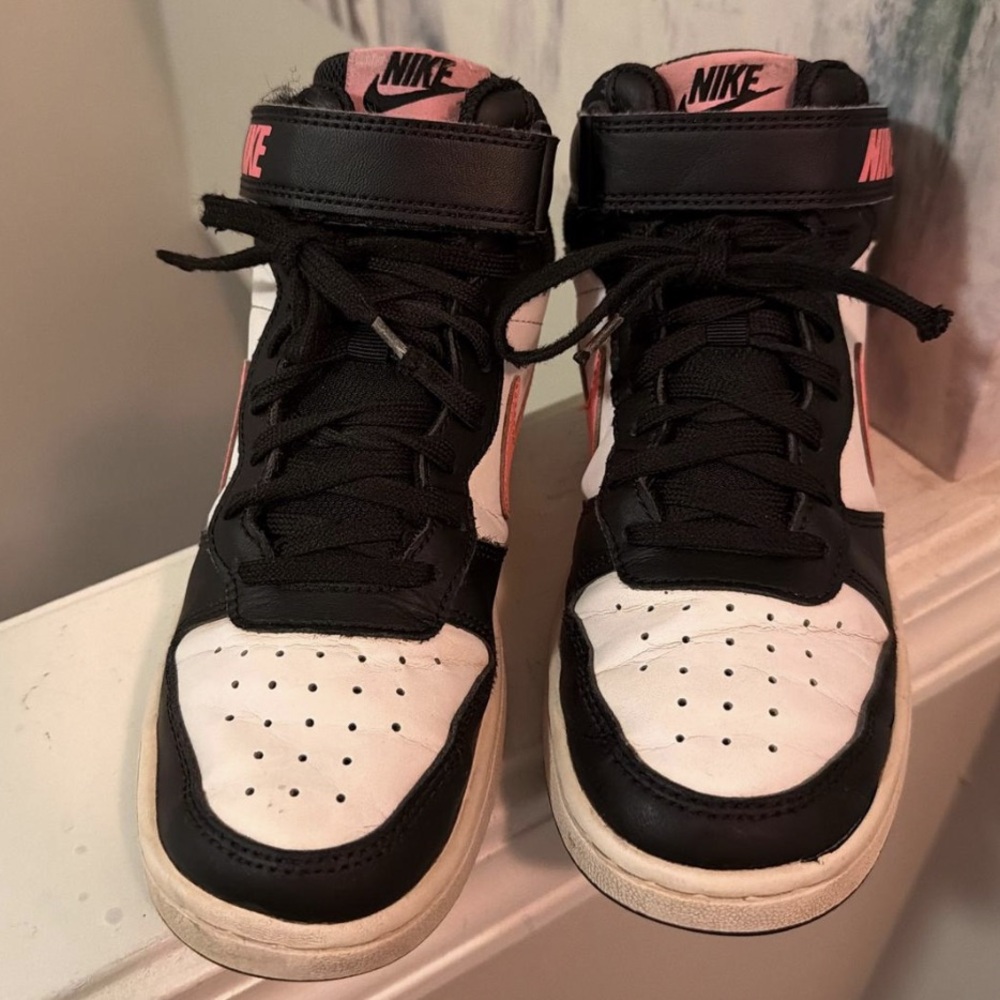 Nike Kids High-Top Sneakers - Black, Pink, and White